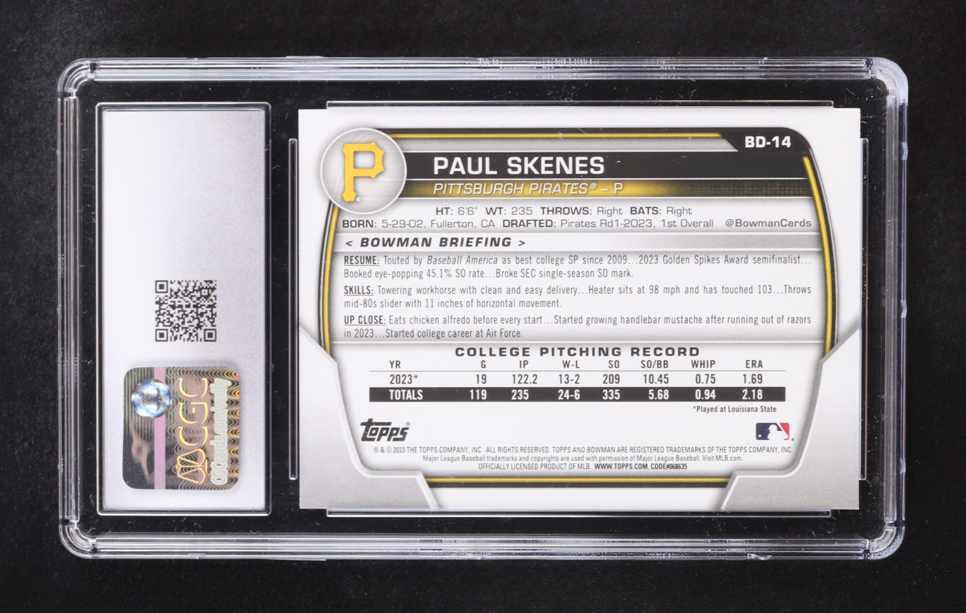Paul Skenes 2023 Bowman Draft #BD14 RC (CGC 10) at PristineAuction.com Paul Skenes 2023 Bowman Draft #BD14 RC (CGC 10) at PristineAuction.com