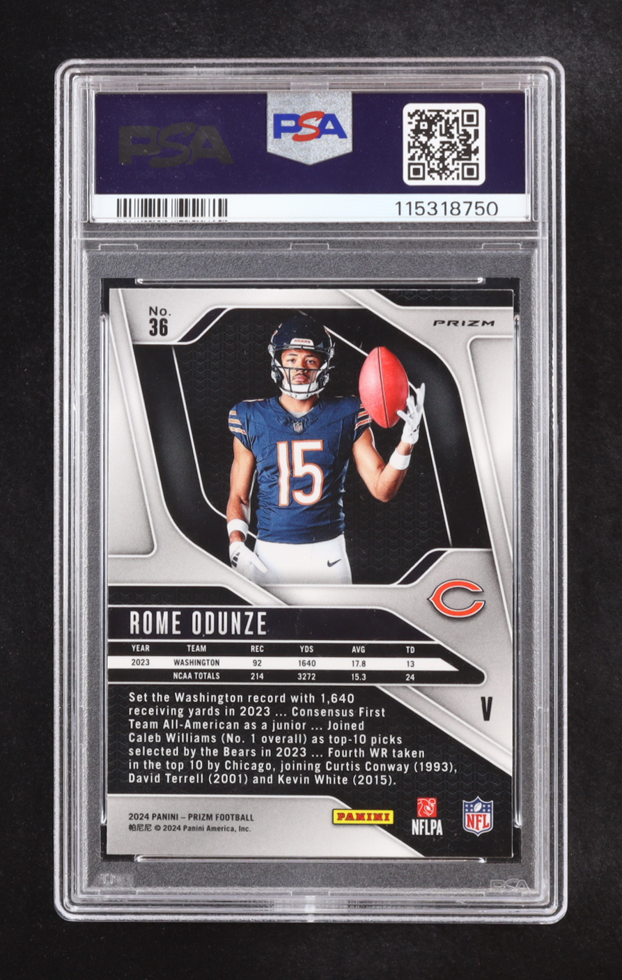 Rome Odunze 2024 Panini Prizm Rookie Variation SIlver #36 RC (PSA 9) at PristineAuction.com Rome Odunze 2024 Panini Prizm Rookie Variation SIlver #36 RC (PSA 9) at PristineAuction.com