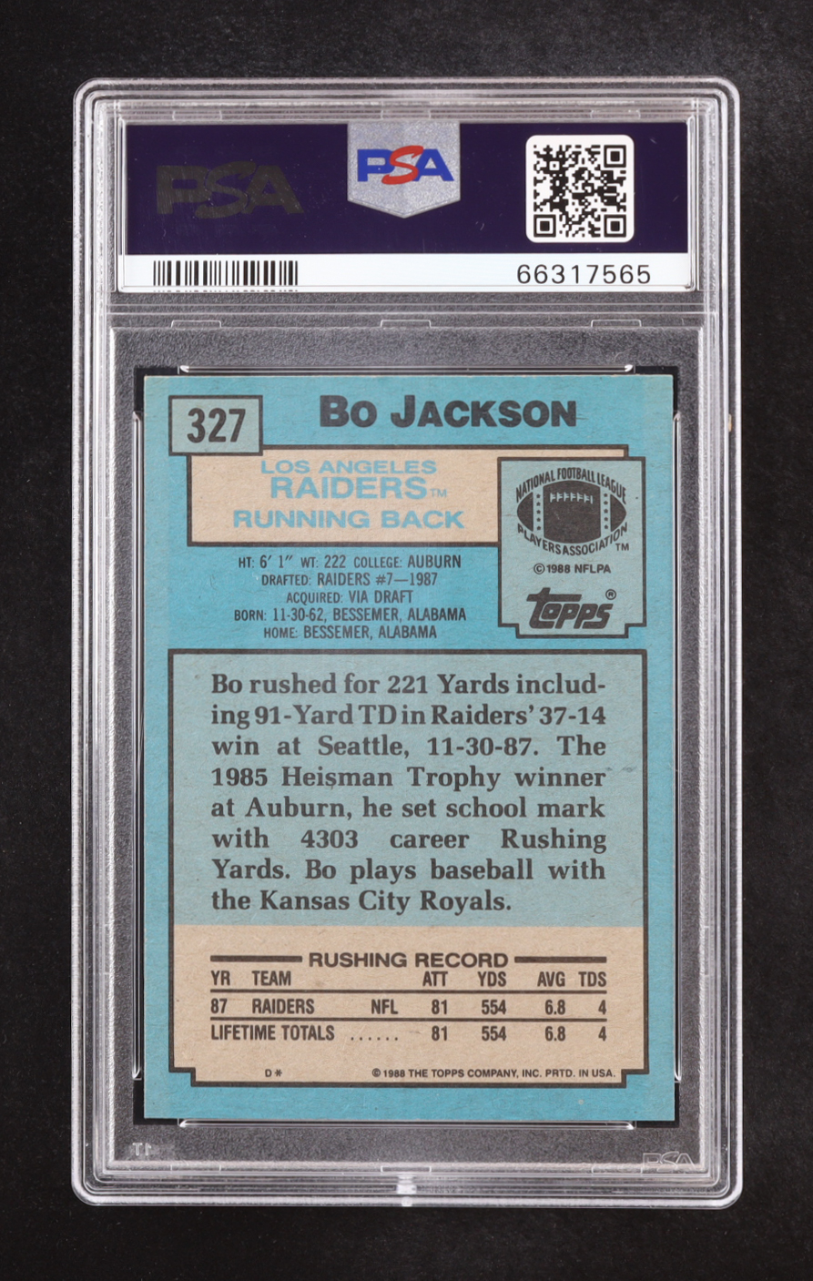Bo Jackson 1988 Topps #327 SR RC (PSA 8) at PristineAuction.com Bo Jackson 1988 Topps #327 SR RC (PSA 8) at PristineAuction.com