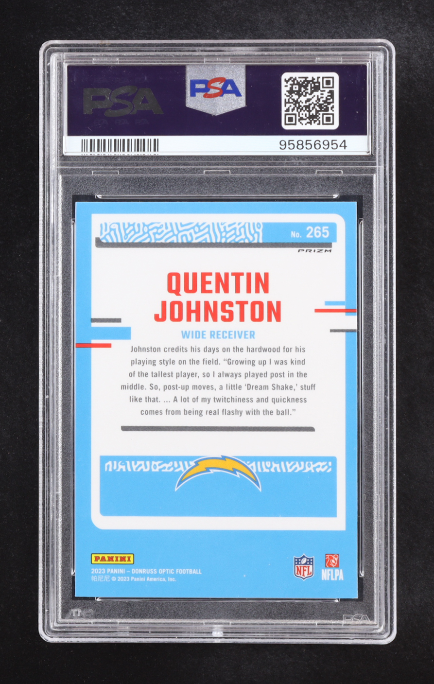 Quentin Johnston 2023 Donruss Optic Purple Shock #265 RR RC (PSA 9) at PristineAuction.com Quentin Johnston 2023 Donruss Optic Purple Shock #265 RR RC (PSA 9) at PristineAuction.com