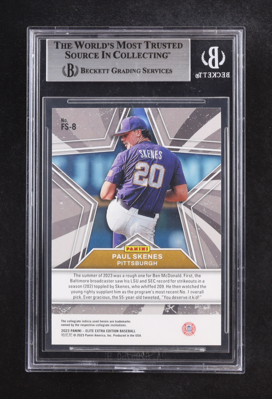 Paul Skenes 2023 Elite Extra Edition Future Star Status #8 RC (BGS 9) at PristineAuction.com Paul Skenes 2023 Elite Extra Edition Future Star Status #8 RC (BGS 9) at PristineAuction.com