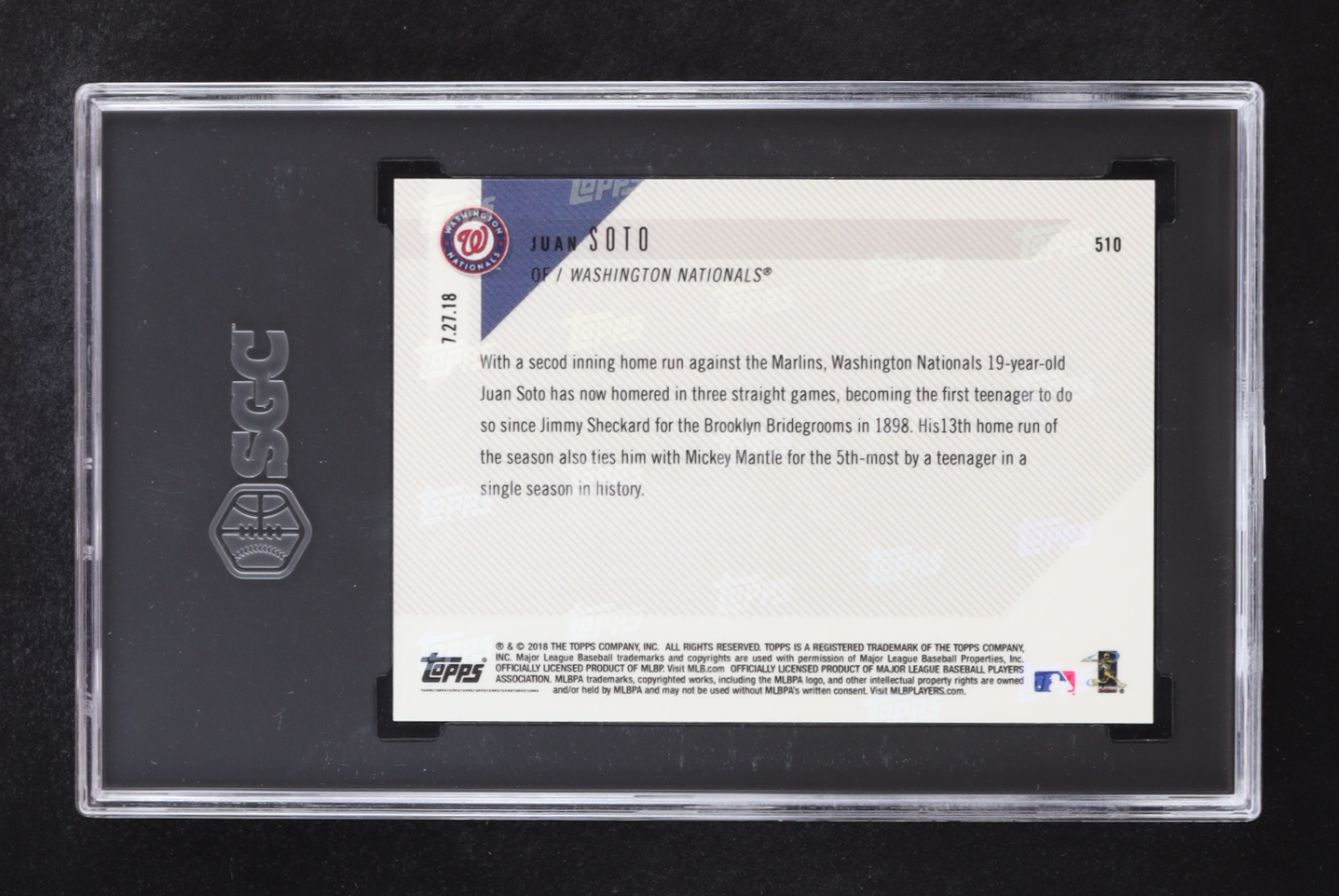 Juan Soto 2018 Topps Now #510 RC (SGC 10) at PristineAuction.com Juan Soto 2018 Topps Now #510 RC (SGC 10) at PristineAuction.com