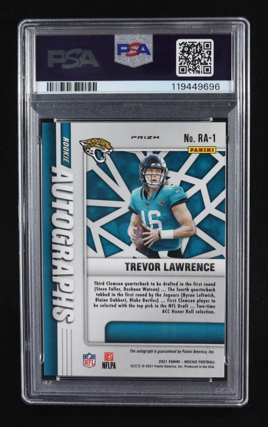 Trevor Lawrence 2021 Mosaic Rookie Autographs Mosaic #1 RC (PSA 9) at PristineAuction.com Trevor Lawrence 2021 Mosaic Rookie Autographs Mosaic #1 RC (PSA 9) at PristineAuction.com