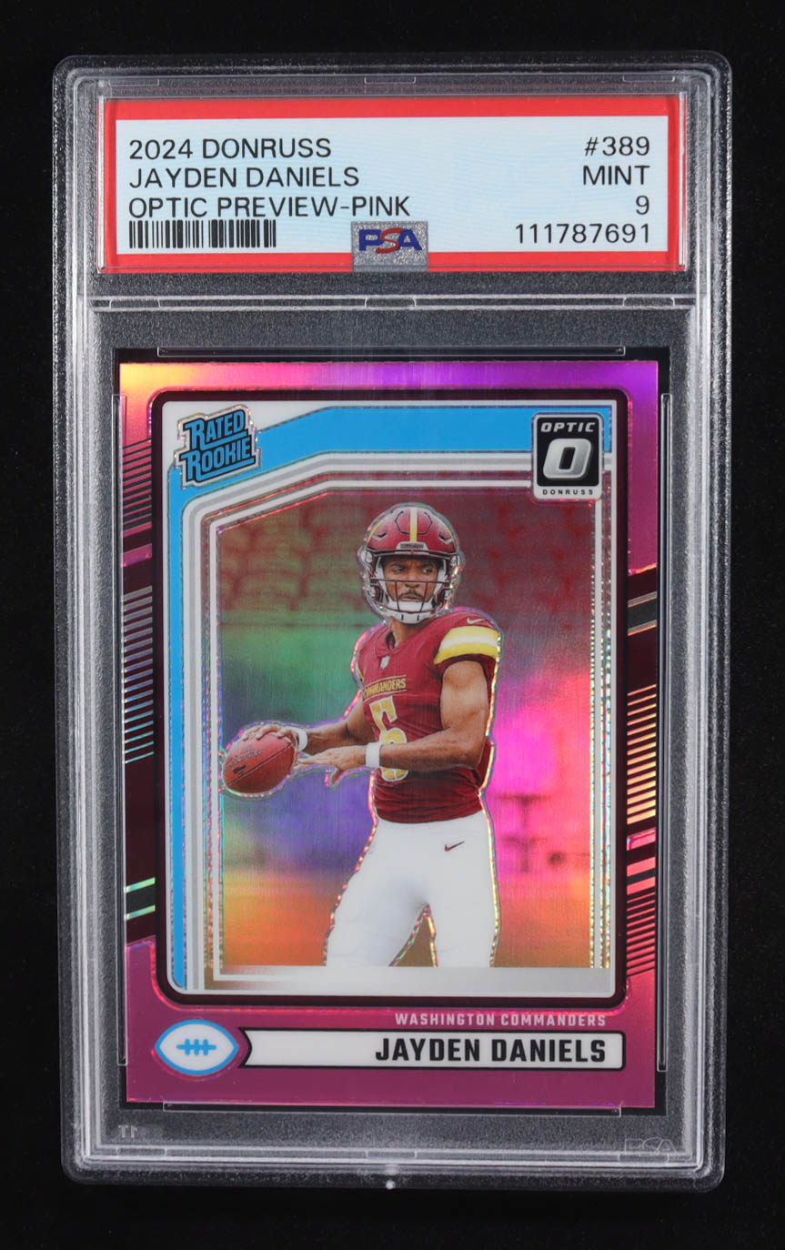 Jayden Daniels 2024 Donruss Optic Rated Rookies Preview Pink #389 RC (PSA 9) at PristineAuction.com Jayden Daniels 2024 Donruss Optic Rated Rookies Preview Pink #389 RC (PSA 9) at PristineAuction.com