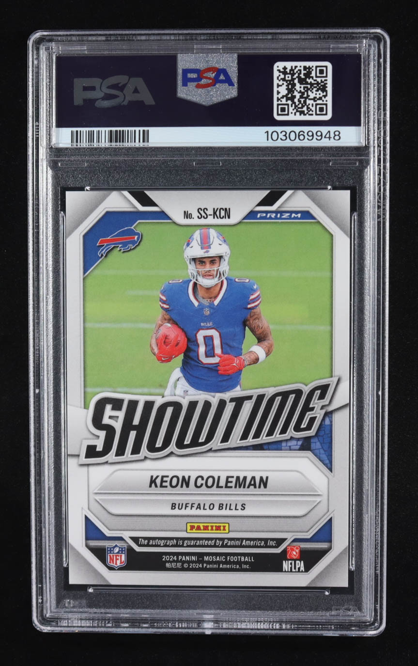 Keon Coleman 2024 Panini Mosaic Showtime Signatures Choice Fusion Red and Yellow #SSKCN RC (PSA 10) at PristineAuction.com Keon Coleman 2024 Panini Mosaic Showtime Signatures Choice Fusion Red and Yellow #SSKCN RC (PSA 10) at PristineAuction.com