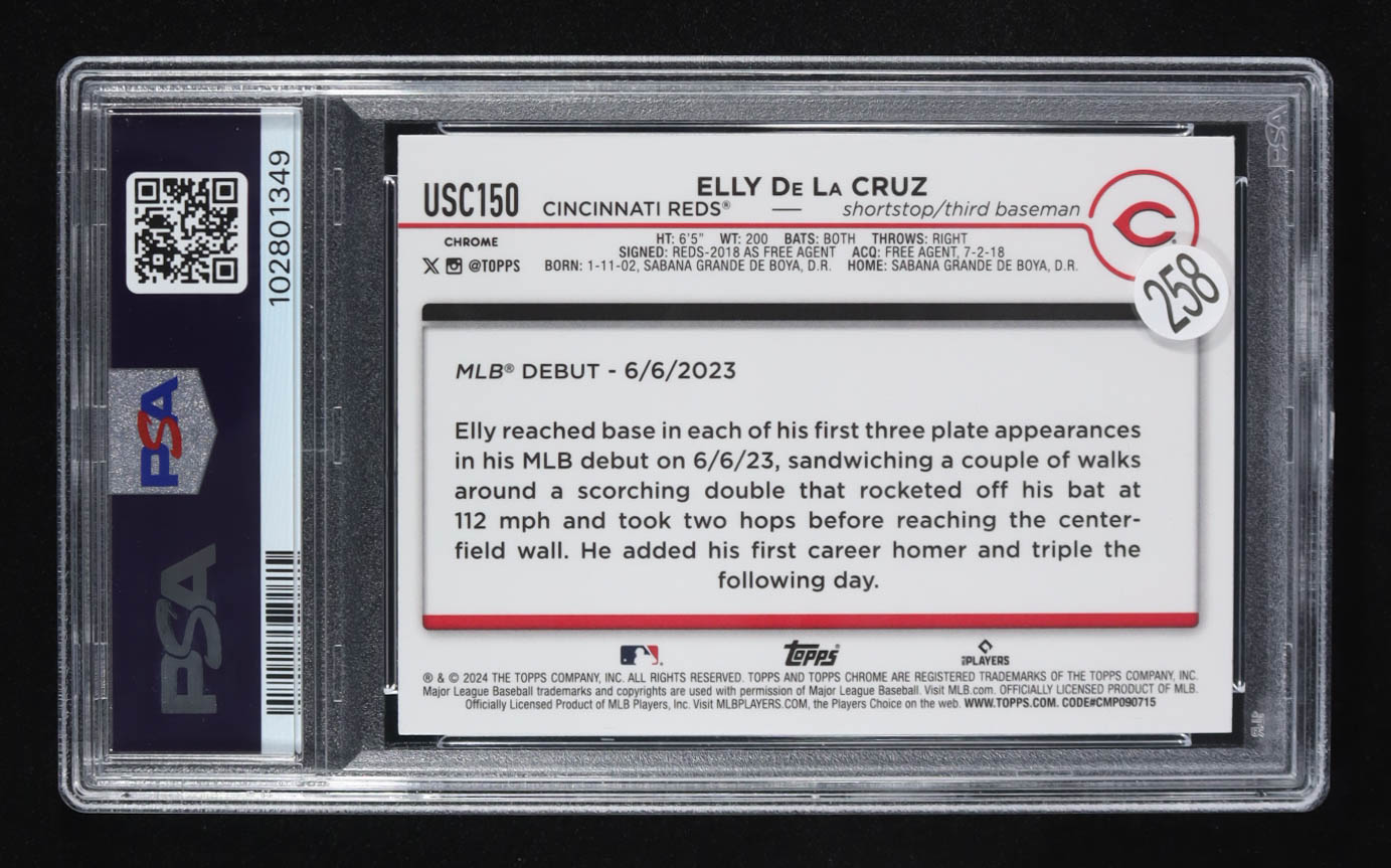 Elly De La Cruz 2024 Topps Chrome Update X-Fractors #USC150 RC (PSA 9) at PristineAuction.com Elly De La Cruz 2024 Topps Chrome Update X-Fractors #USC150 RC (PSA 9) at PristineAuction.com