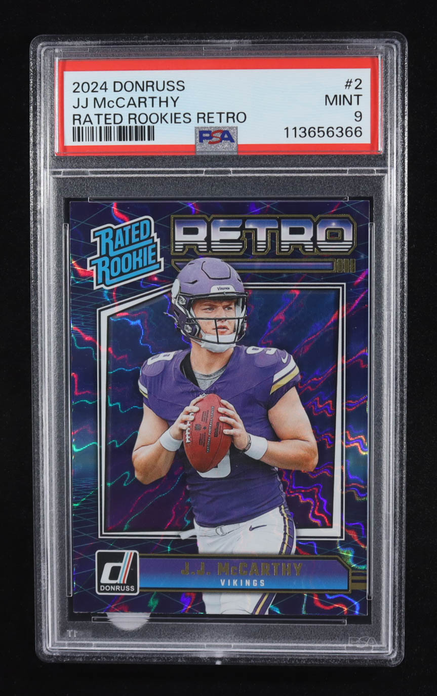 J.J. McCarthy 2024 Donruss Rated Rookies Retro #2 RC (PSA 9) at PristineAuction.com J.J. McCarthy 2024 Donruss Rated Rookies Retro #2 RC (PSA 9) at PristineAuction.com