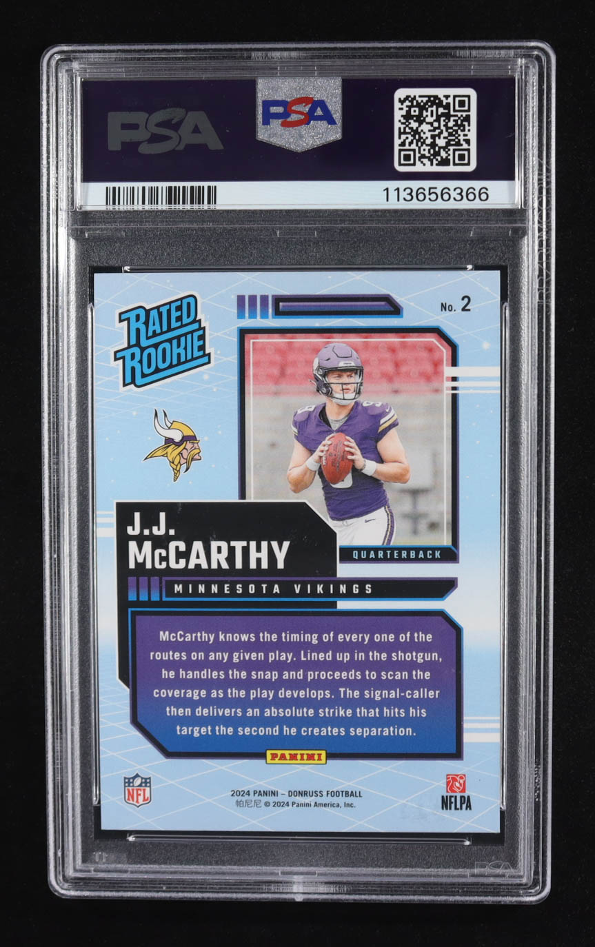J.J. McCarthy 2024 Donruss Rated Rookies Retro #2 RC (PSA 9) at PristineAuction.com J.J. McCarthy 2024 Donruss Rated Rookies Retro #2 RC (PSA 9) at PristineAuction.com