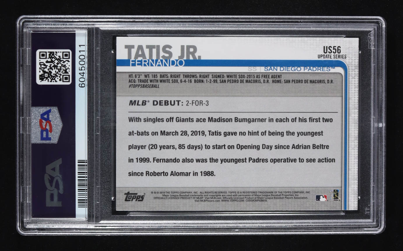 Fernando Tatis Jr. 2019 Topps Update #US56 RC (PSA 10) at PristineAuction.com Fernando Tatis Jr. 2019 Topps Update #US56 RC (PSA 10) at PristineAuction.com