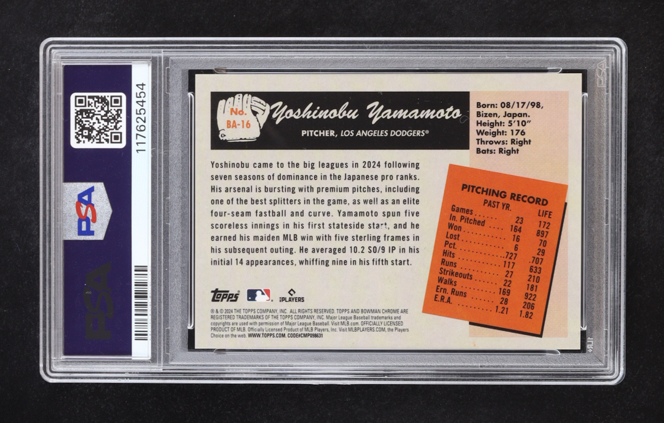 Yoshinobu Yamamoto 2024 Bowman's Best '55 Bowman Anime #BA16 RC (PSA 10) at PristineAuction.com Yoshinobu Yamamoto 2024 Bowman's Best '55 Bowman Anime #BA16 RC (PSA 10) at PristineAuction.com