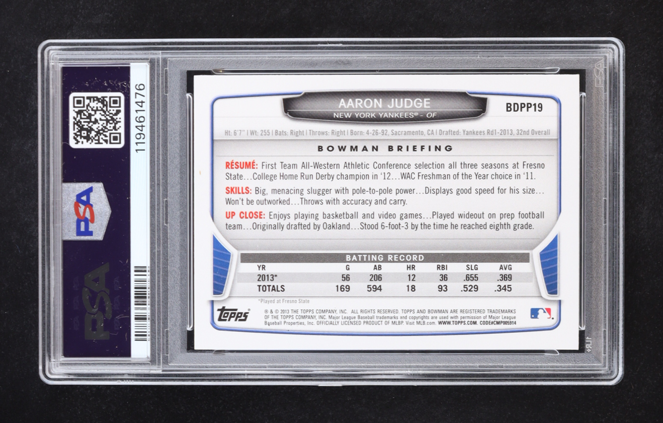 Aaron Judge 2013 Bowman Draft Draft Picks #BDPP19 RC (PSA 10) at PristineAuction.com Aaron Judge 2013 Bowman Draft Draft Picks #BDPP19 RC (PSA 10) at PristineAuction.com