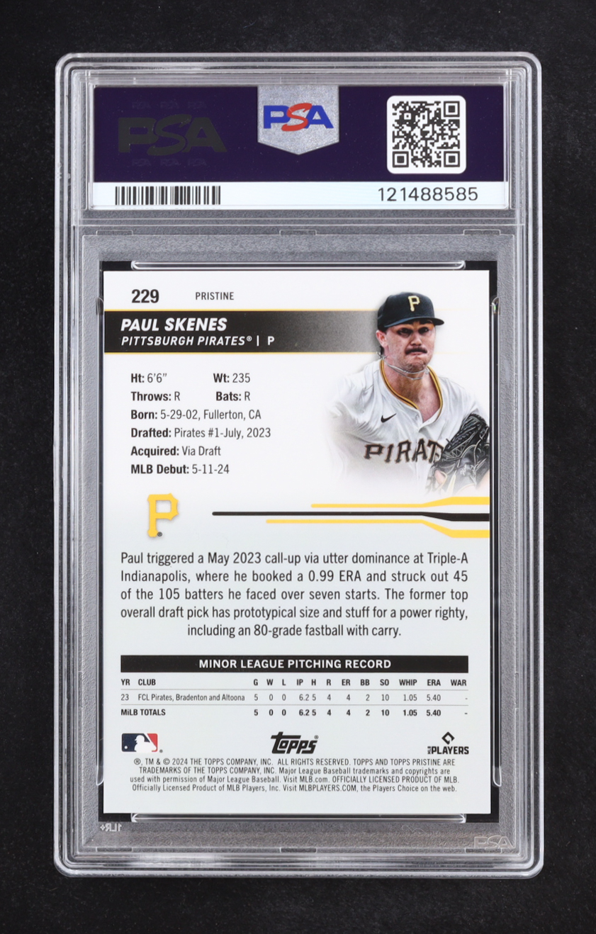 Paul Skenes 2024 Topps Pristine Pristine Purple #229 RC #85/99 (PSA 10) at PristineAuction.com Paul Skenes 2024 Topps Pristine Pristine Purple #229 RC #85/99 (PSA 10) at PristineAuction.com