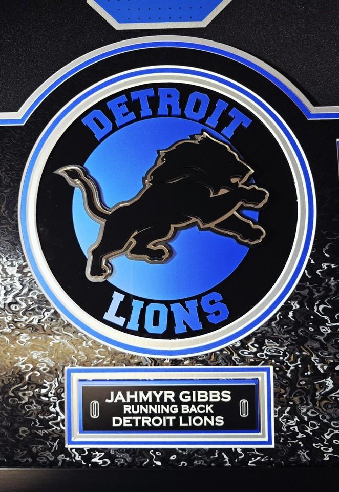 Jahmyr Gibbs Signed Lions Custom Framed LED Jersey Display with (2) PSA 10 Rookie Cards (Fanatics) at PristineAuction.com Jahmyr Gibbs Signed Lions Custom Framed LED Jersey Display with (2) PSA 10 Rookie Cards (Fanatics) at PristineAuction.com