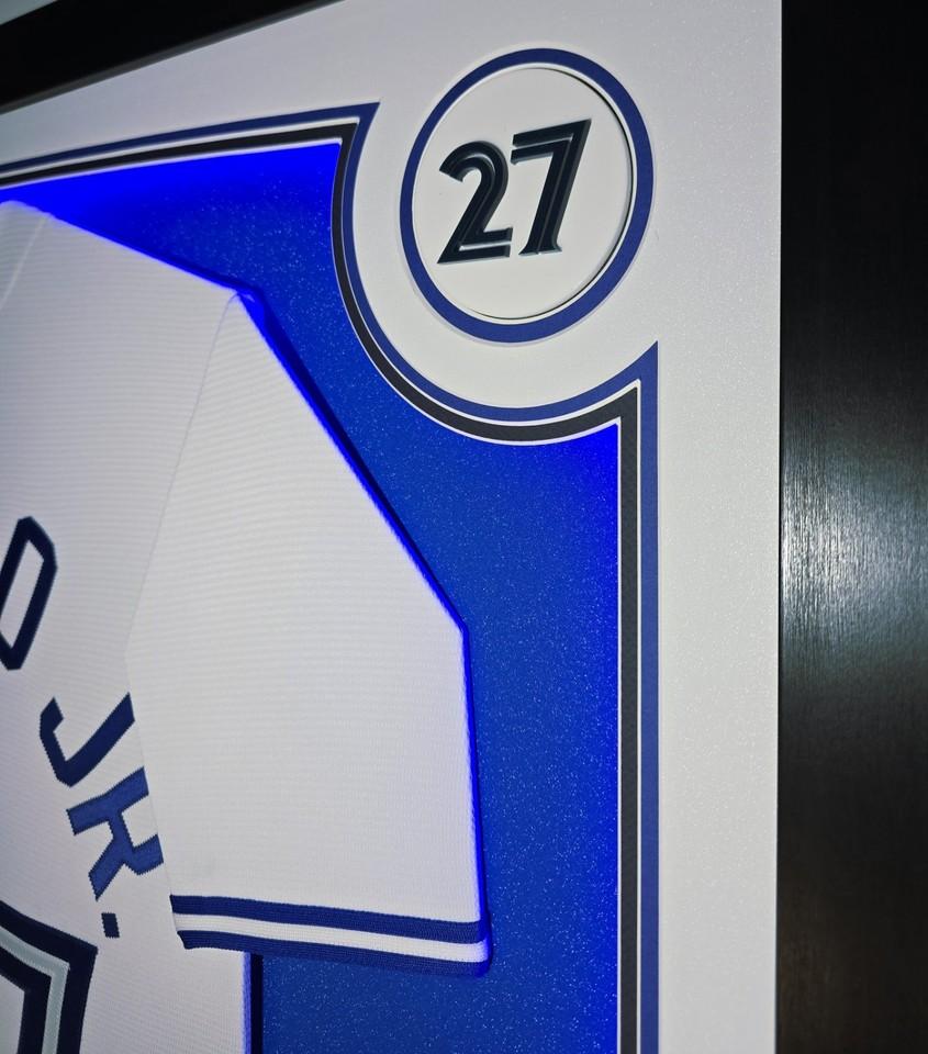 Vladimir Guerrero Jr. Signed Blue Jays Custom Framed LED Jersey Display (JSA) at PristineAuction.com Vladimir Guerrero Jr. Signed Blue Jays Custom Framed LED Jersey Display (JSA) at PristineAuction.com