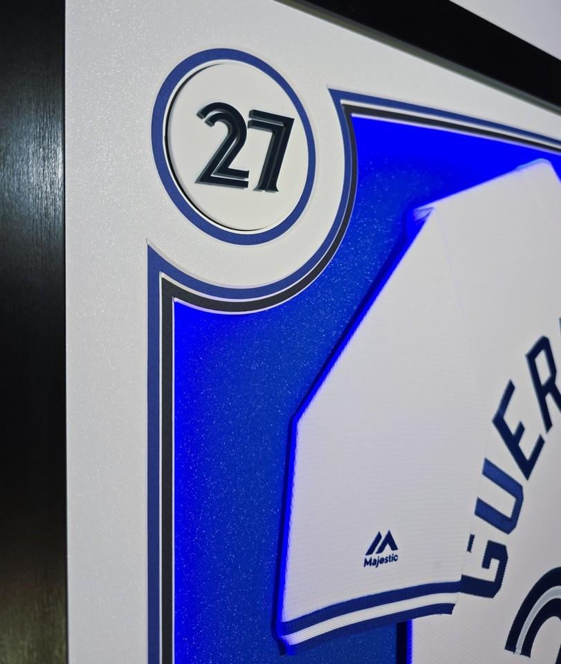 Vladimir Guerrero Jr. Signed Blue Jays Custom Framed LED Jersey Display (JSA) at PristineAuction.com Vladimir Guerrero Jr. Signed Blue Jays Custom Framed LED Jersey Display (JSA) at PristineAuction.com