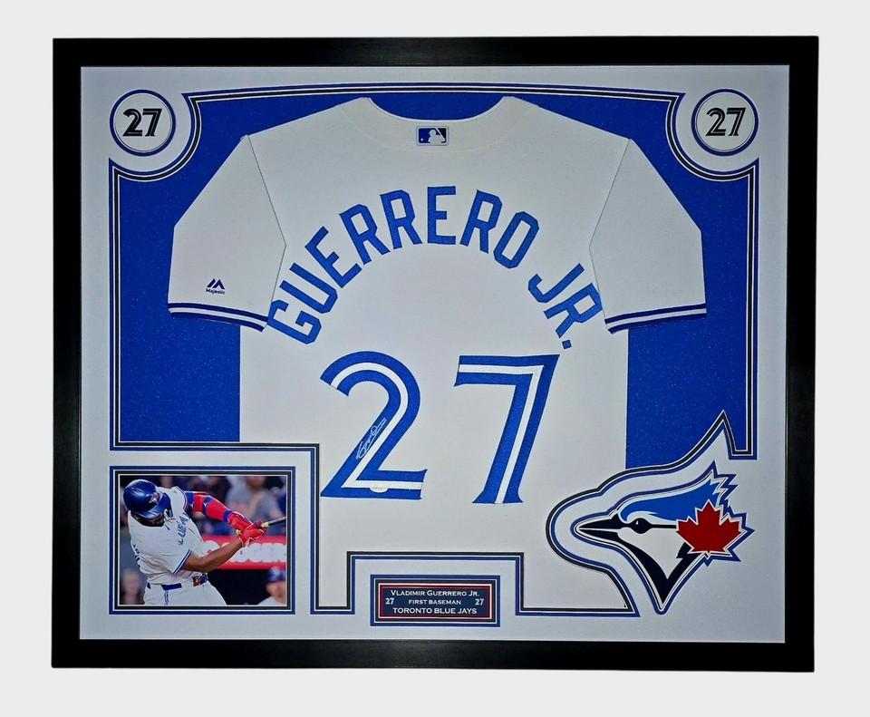Vladimir Guerrero Jr. Signed Blue Jays Custom Framed LED Jersey Display (JSA) at PristineAuction.com Vladimir Guerrero Jr. Signed Blue Jays Custom Framed LED Jersey Display (JSA) at PristineAuction.com