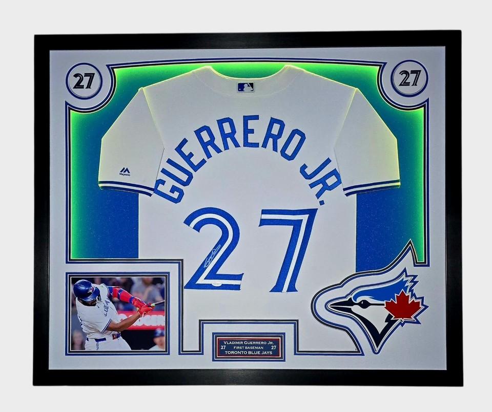 Vladimir Guerrero Jr. Signed Blue Jays Custom Framed LED Jersey Display (JSA) at PristineAuction.com Vladimir Guerrero Jr. Signed Blue Jays Custom Framed LED Jersey Display (JSA) at PristineAuction.com
