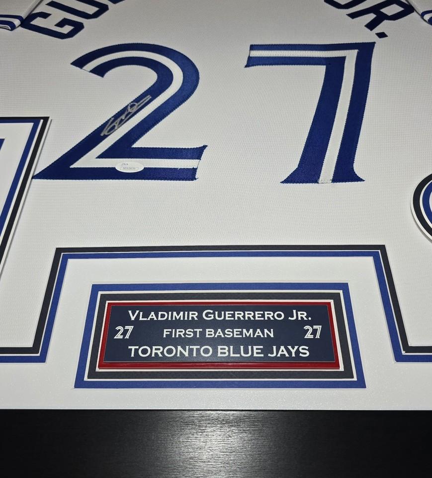Vladimir Guerrero Jr. Signed Blue Jays Custom Framed LED Jersey Display (JSA) at PristineAuction.com Vladimir Guerrero Jr. Signed Blue Jays Custom Framed LED Jersey Display (JSA) at PristineAuction.com
