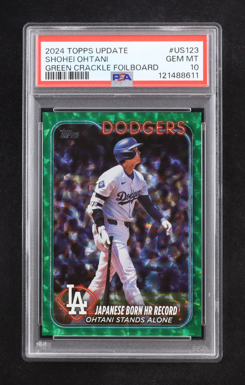 Shohei Ohtani 2024 Topps Update Green Crackle Foilboard #US123 #287/499 (PSA 10) at PristineAuction.com Shohei Ohtani 2024 Topps Update Green Crackle Foilboard #US123 #287/499 (PSA 10) at PristineAuction.com