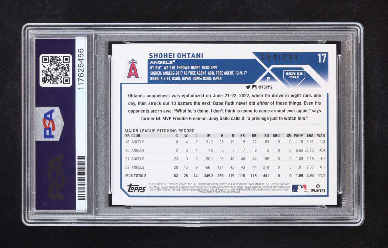 Shohei Ohtani 2023 Topps Orange Foil #17 #064/299 (PSA 10) at PristineAuction.com Shohei Ohtani 2023 Topps Orange Foil #17 #064/299 (PSA 10) at PristineAuction.com