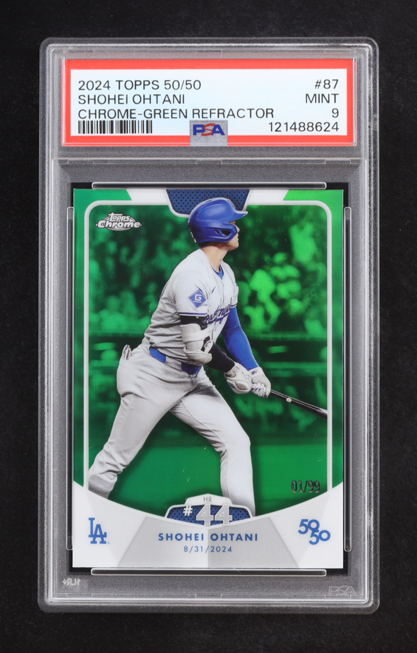 Shohei Ohtani 2024 Topps Chrome 50/50 Green Refractor #87 #1/99 (PSA 9) at PristineAuction.com Shohei Ohtani 2024 Topps Chrome 50/50 Green Refractor #87 #1/99 (PSA 9) at PristineAuction.com