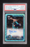 Bryan Woo 2024 Topps Chrome Update Autograph Aqua Wave Refractor #ACBW RC #128/199 (PSA Authentic | Auto Grade 10) at PristineAuction.com