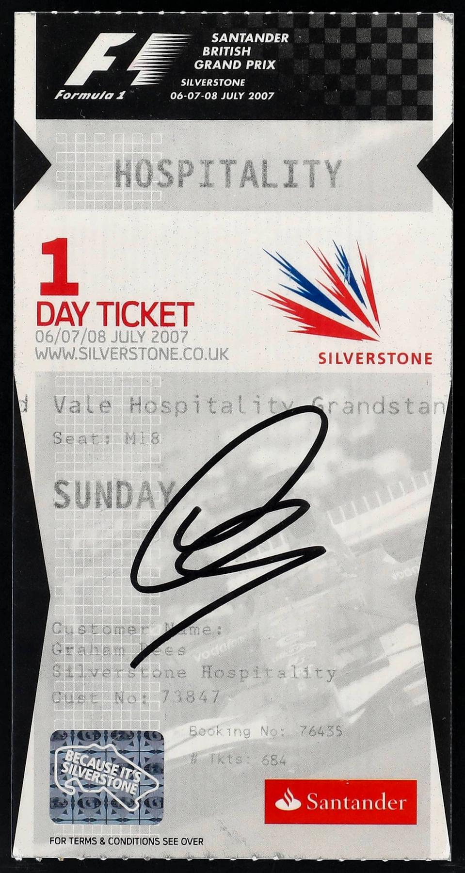 Lewis Hamilton Signed Home Debut 2007 Formula 1 British Grand Prix Ticket (PSA | Autograph Graded 10) at PristineAuction.com Lewis Hamilton Signed Home Debut 2007 Formula 1 British Grand Prix Ticket (PSA | Autograph Graded 10) at PristineAuction.com