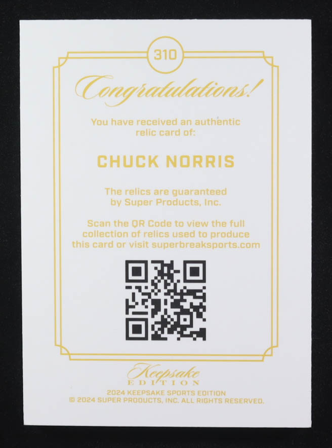 Chuck Norris 2024 Keepsake Sports Edition Gem Relic #310 #51/99 at PristineAuction.com Chuck Norris 2024 Keepsake Sports Edition Gem Relic #310 #51/99 at PristineAuction.com
