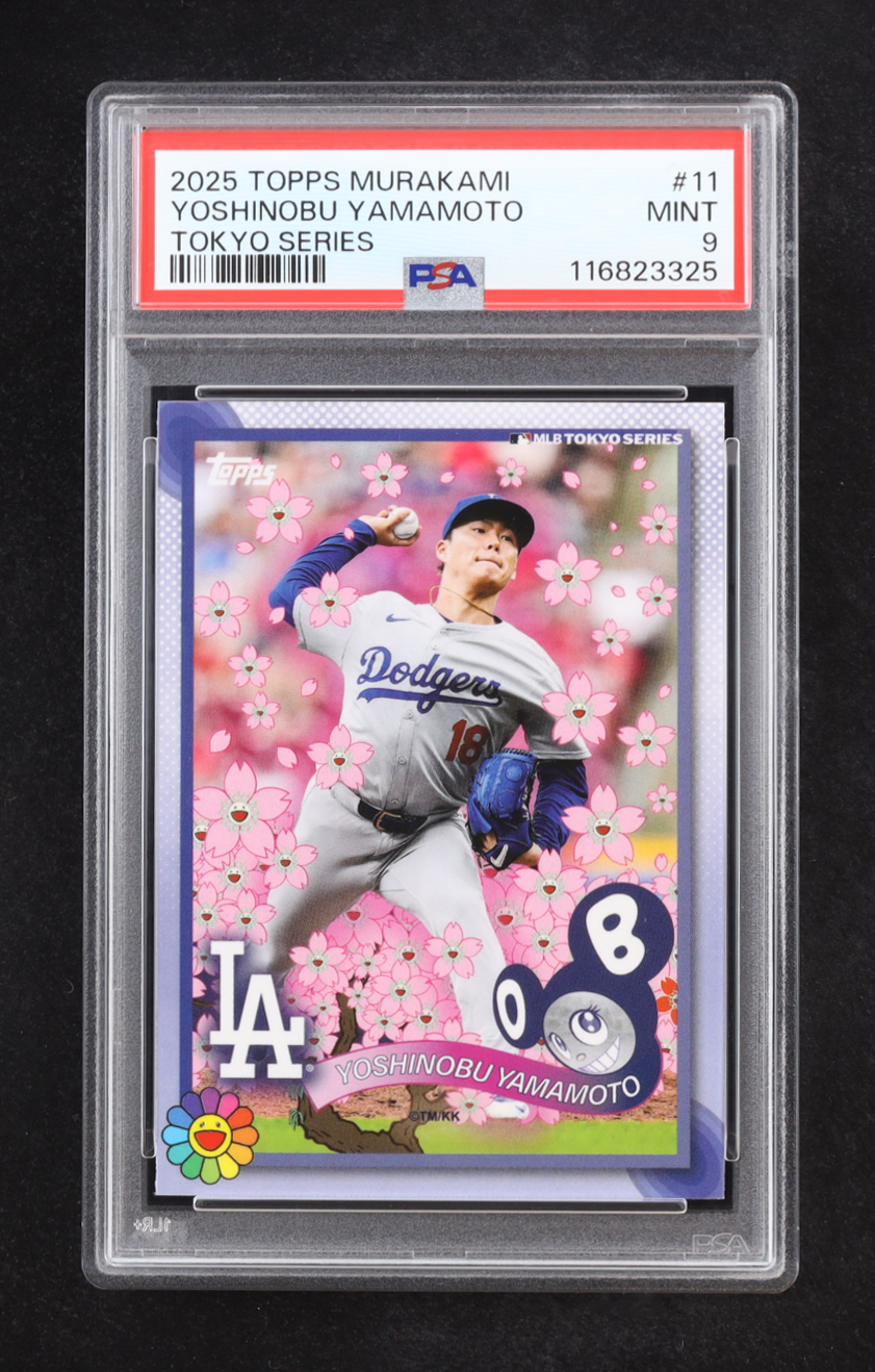 Yoshinobu Yamamoto 2025 Topps Takashi Murakami MLB World Tour Tokyo Series #11 (PSA 9) at PristineAuction.com Yoshinobu Yamamoto 2025 Topps Takashi Murakami MLB World Tour Tokyo Series #11 (PSA 9) at PristineAuction.com