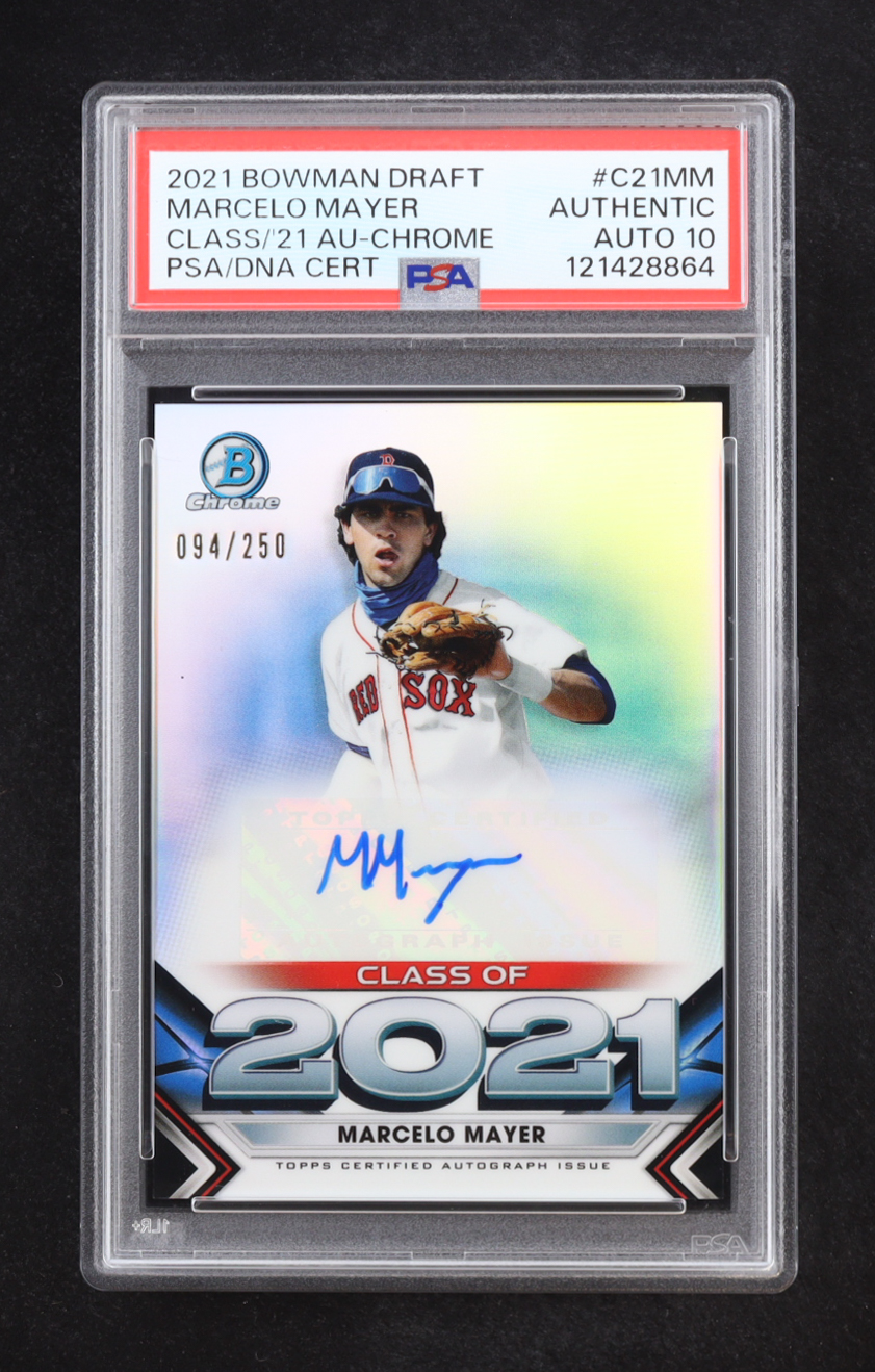 Marcelo Mayer 2021 Bowman Chrome Draft Class of '21 Autograph #C21MM RC #94/250 (PSA Authentic | Auto Grade 10) at PristineAuction.com Marcelo Mayer 2021 Bowman Chrome Draft Class of '21 Autograph #C21MM RC #94/250 (PSA Authentic | Auto Grade 10) at PristineAuction.com