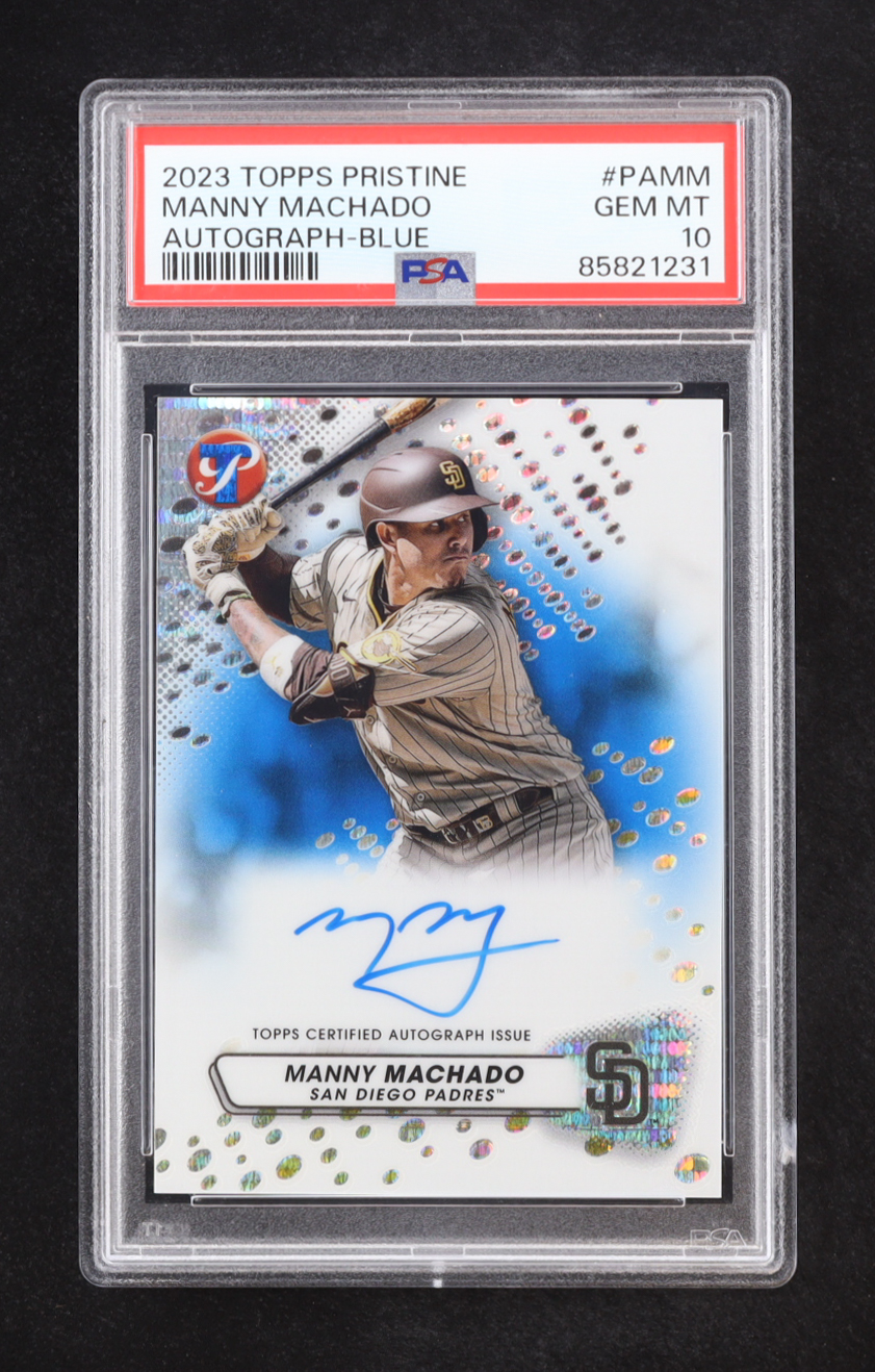 Manny Machado 2023 Topps Pristine Autograph Blue #PAMM #46/75 (PSA 10) at PristineAuction.com Manny Machado 2023 Topps Pristine Autograph Blue #PAMM #46/75 (PSA 10) at PristineAuction.com
