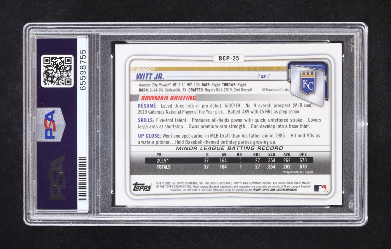 Bobby Witt Jr. Signed 2020 Bowman Chrome Prospects #BCP25 RC (PSA | Auto Grade 10) at PristineAuction.com Bobby Witt Jr. Signed 2020 Bowman Chrome Prospects #BCP25 RC (PSA | Auto Grade 10) at PristineAuction.com
