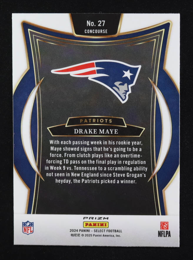 Drake Maye 2024 Panini Select Black Green Prizm Shock #27 RC at PristineAuction.com Drake Maye 2024 Panini Select Black Green Prizm Shock #27 RC at PristineAuction.com