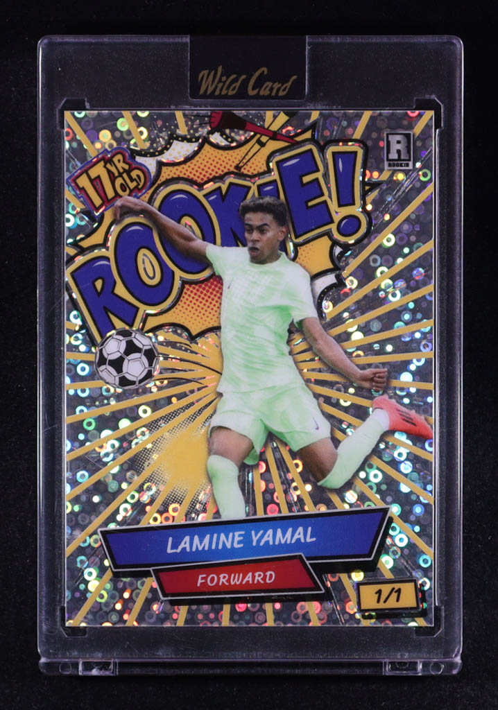 Lamine Yamal 2024 Wild Card Comix 17 Year Old Rookie! Yellow Lines Silver Disco #LY3 RC #1/1 at PristineAuction.com Lamine Yamal 2024 Wild Card Comix 17 Year Old Rookie! Yellow Lines Silver Disco #LY3 RC #1/1 at PristineAuction.com