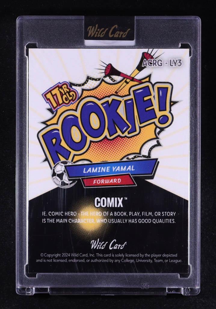 Lamine Yamal 2024 Wild Card Comix 17 Year Old Rookie! Yellow Lines Silver Disco #LY3 RC #1/1 at PristineAuction.com Lamine Yamal 2024 Wild Card Comix 17 Year Old Rookie! Yellow Lines Silver Disco #LY3 RC #1/1 at PristineAuction.com