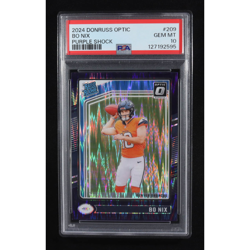 Bo Nix 2024 Donruss Optic Purple Shock #209 RR RC (PSA 9) at PristineAuction.com