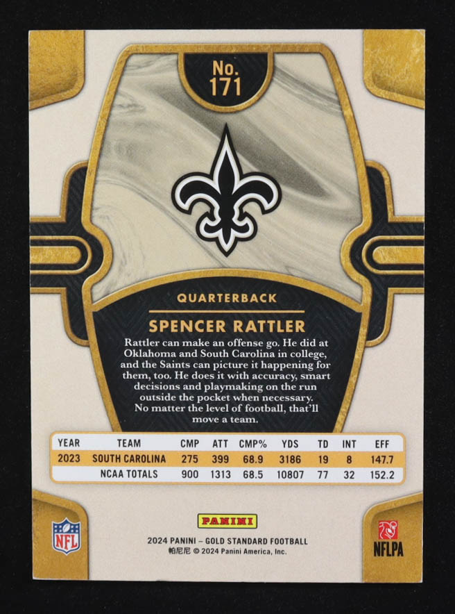 Spencer Rattler 2024 Panini Gold Standard #171 RC #39/40 at PristineAuction.com Spencer Rattler 2024 Panini Gold Standard #171 RC #39/40 at PristineAuction.com