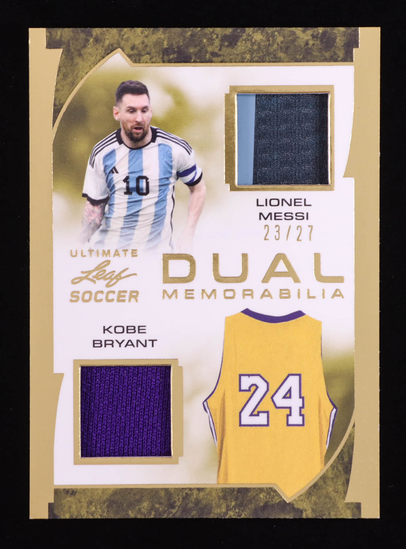 Lionel Messi / Kobe Bryant 2023 Leaf Ultimate Dual Memorabilia Gold #UDM14 #23/27 at PristineAuction.com Lionel Messi / Kobe Bryant 2023 Leaf Ultimate Dual Memorabilia Gold #UDM14 #23/27 at PristineAuction.com