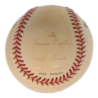 Ozzie Smith Signed ONL Baseball Baseball Inscribed " To Juan Castro Good Luck Best Wishes" (Fanatics) (See Description) at PristineAuction.com Ozzie Smith Signed ONL Baseball Baseball Inscribed " To Juan Castro Good Luck Best Wishes" (Fanatics) (See Description) at PristineAuction.com
