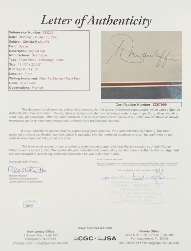 Christa McAuliffe Signed Custom Framed Cut Display (JSA) at PristineAuction.com Christa McAuliffe Signed Custom Framed Cut Display (JSA) at PristineAuction.com