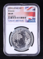 2024 Great Britain £2 Silver Britannia - 1 Ounce .999 Fine Silver Coin (NGC MS69) at PristineAuction.com