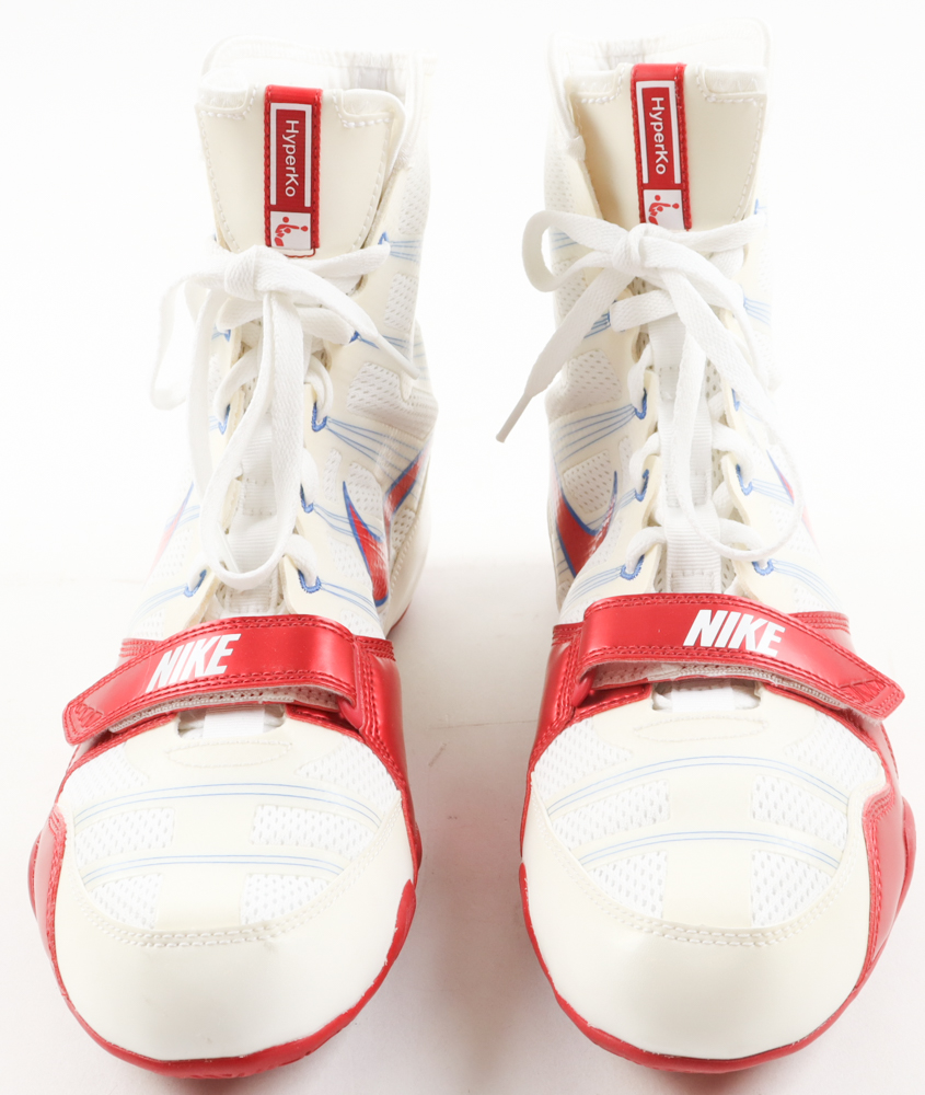 Manny Pacquiao Twice-Signed Pair of Nike Boxing Shoes Inscribed "Pacman" (JSA) at PristineAuction.com Manny Pacquiao Twice-Signed Pair of Nike Boxing Shoes Inscribed "Pacman" (JSA) at PristineAuction.com