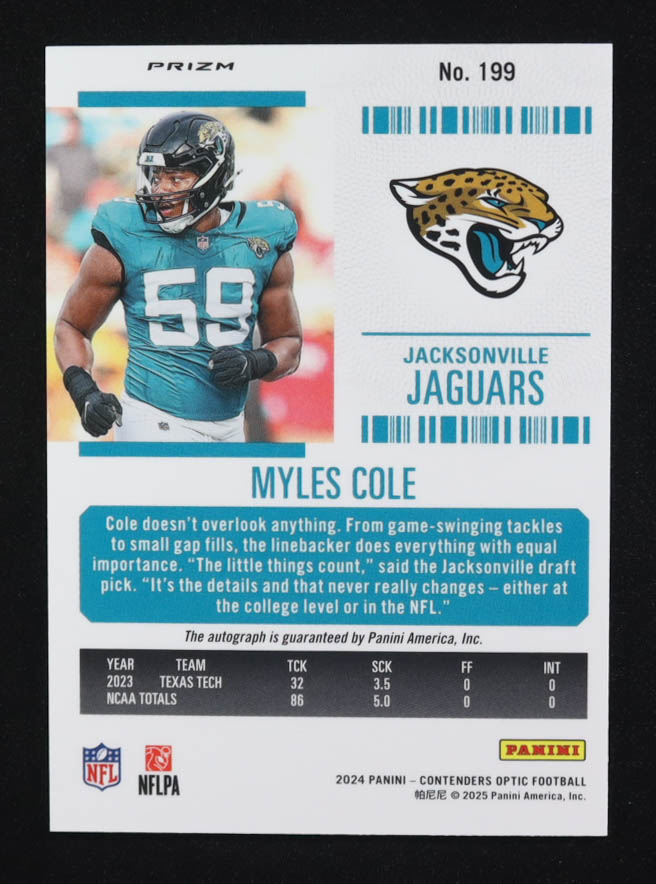 Myles Cole 2024 Contenders Optic Prizm Rookie Ticket Autographs #199 RC at PristineAuction.com Myles Cole 2024 Contenders Optic Prizm Rookie Ticket Autographs #199 RC at PristineAuction.com