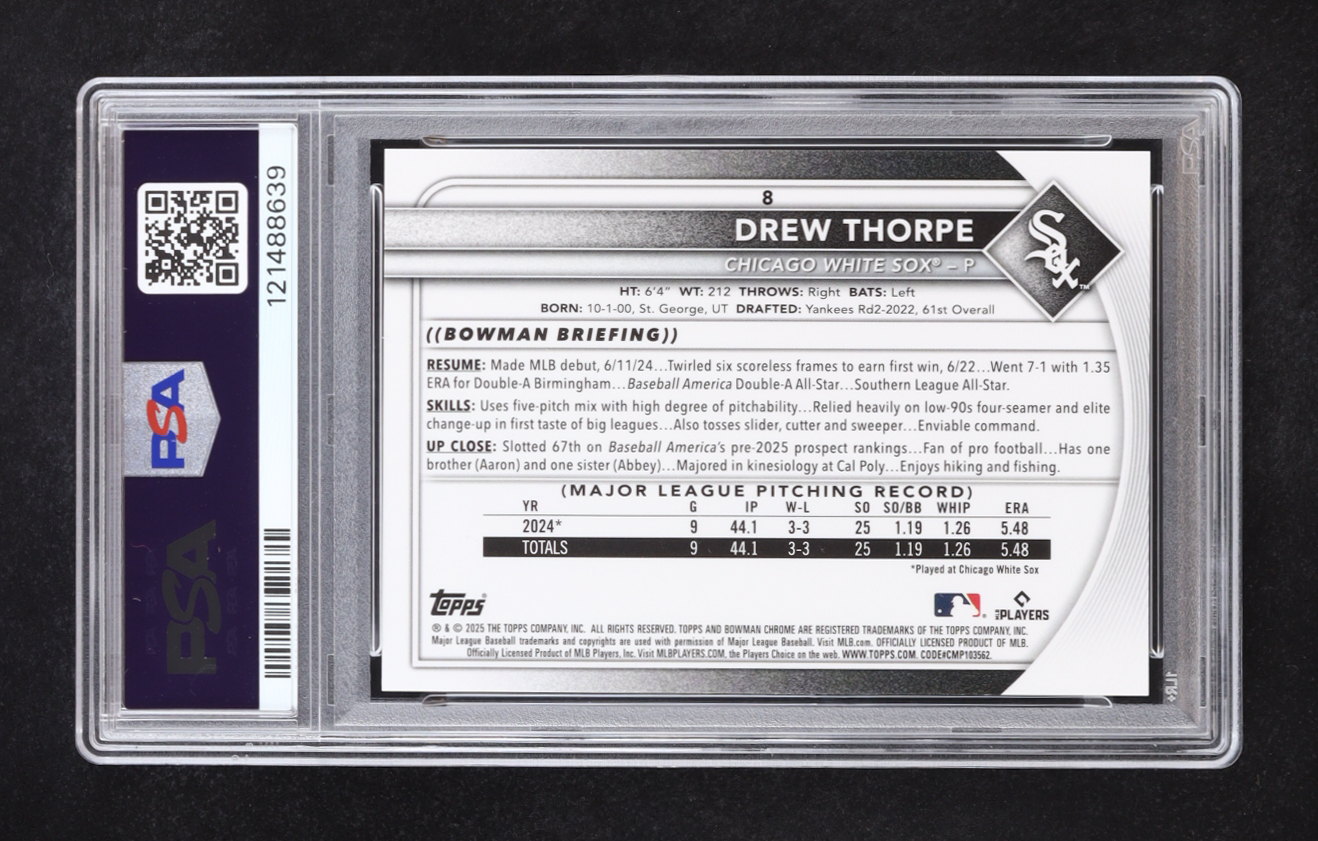 Drew Thorpe 2024 Bowman Chrome Mega Box Orange Refractor #8 RC #12/25 (PSA 9) at PristineAuction.com Drew Thorpe 2024 Bowman Chrome Mega Box Orange Refractor #8 RC #12/25 (PSA 9) at PristineAuction.com