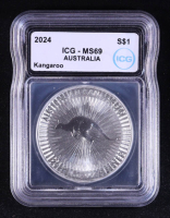 2024 Australia Kangaroo $1 - 1 Ounce .9999 Fine Silver Coin (ICG MS69) at PristineAuction.com