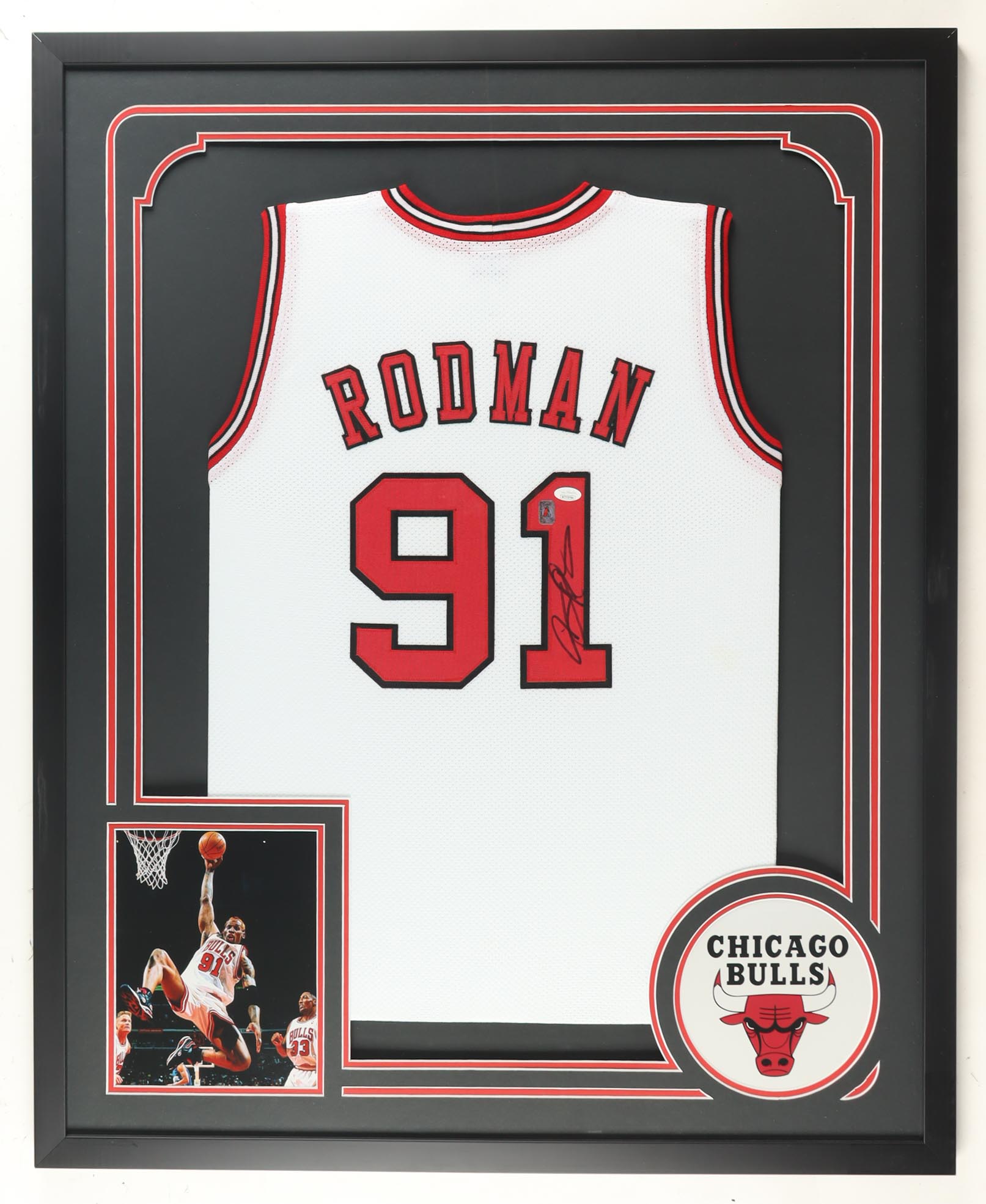 Dennis Rodman Signed Custom Framed Jersey Display (JSA & Rodman) at PristineAuction.com Dennis Rodman Signed Custom Framed Jersey Display (JSA & Rodman) at PristineAuction.com