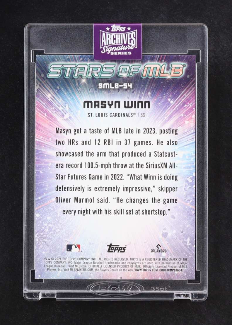 Masyn Winn 2025 Topps Archives Signature Series Active / 2024 Topps Stars of MLB #54 #33/45 at PristineAuction.com Masyn Winn 2025 Topps Archives Signature Series Active / 2024 Topps Stars of MLB #54 #33/45 at PristineAuction.com
