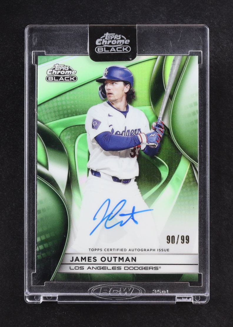 James Outman 2025 Topps Chrome Black Autograph Green #CBAJO #90/99 at PristineAuction.com James Outman 2025 Topps Chrome Black Autograph Green #CBAJO #90/99 at PristineAuction.com