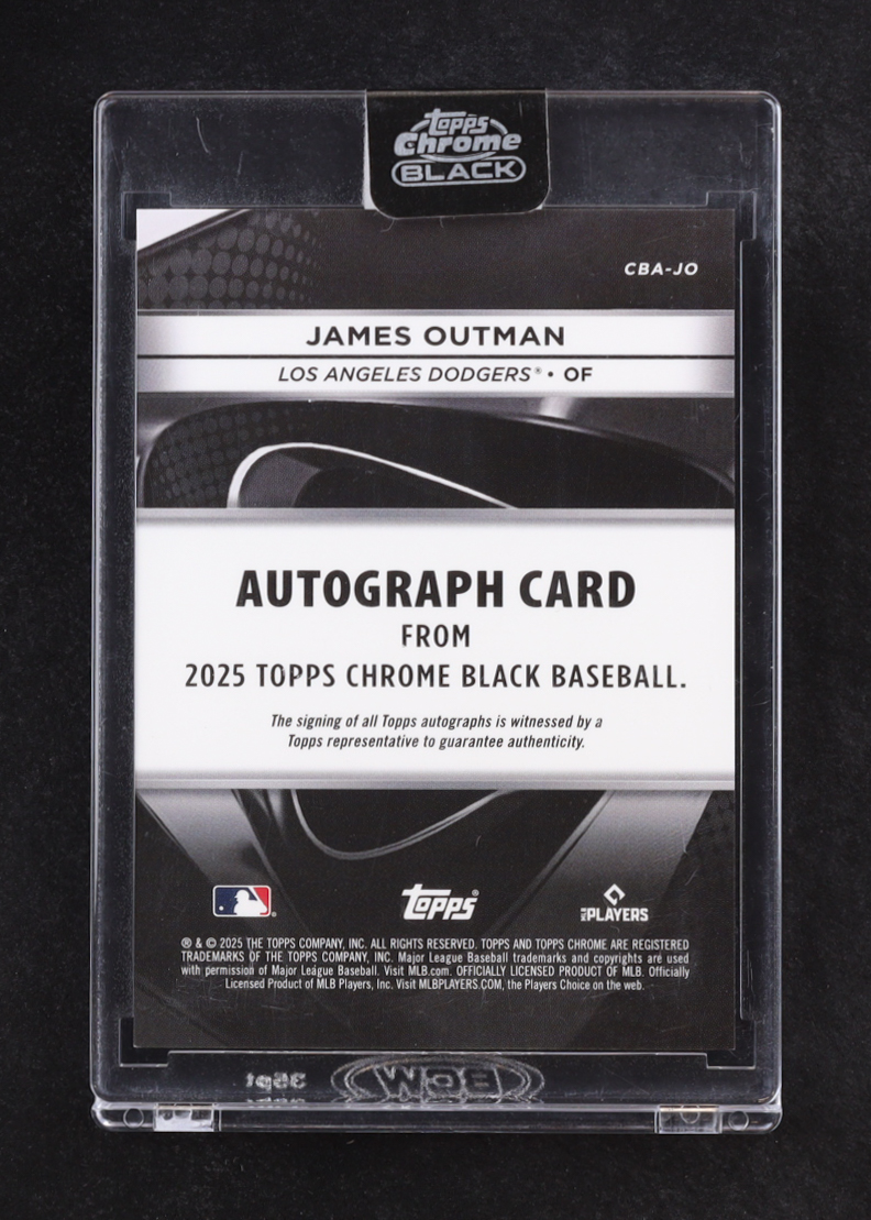 James Outman 2025 Topps Chrome Black Autograph Green #CBAJO #90/99 at PristineAuction.com James Outman 2025 Topps Chrome Black Autograph Green #CBAJO #90/99 at PristineAuction.com