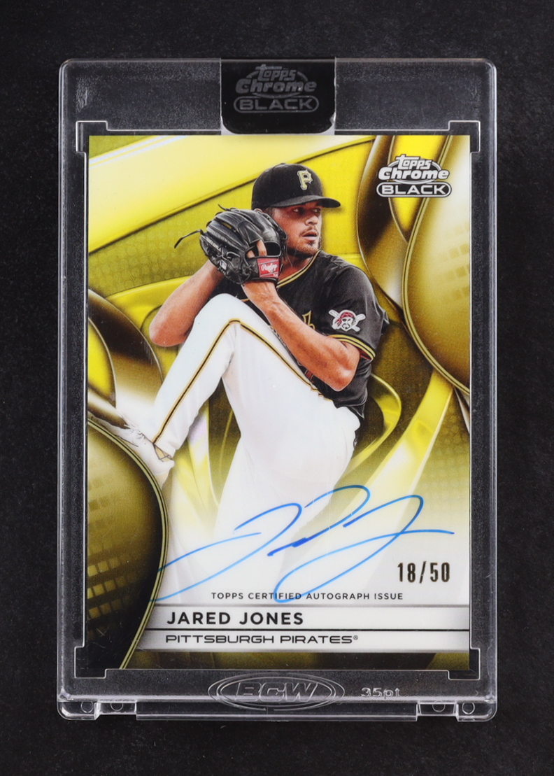 Jared Jones 2025 Topps Chrome Black Autograph Gold #CBAJO #18/50 at PristineAuction.com Jared Jones 2025 Topps Chrome Black Autograph Gold #CBAJO #18/50 at PristineAuction.com